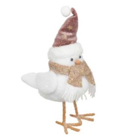 Statuette Déco Oiseau "Bonnet & écharpe" 25cm Blanc