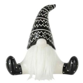 Statuette Déco "Père Noël Assis" 25cm Noir & Blanc