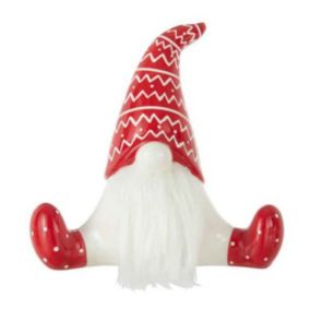 Statuette Déco "Père Noël Assis" 25cm Rouge & Blanc