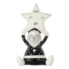 Statuette Déco "Père Noël Ho Ho" 26cm Noir & Blanc