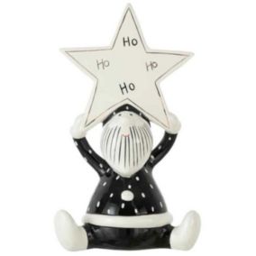 Statuette Déco "Père Noël Ho Ho" 33cm Noir & Blanc