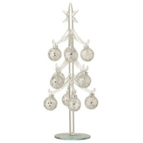 Statuette Déco "Sapin & Boules Noël" 30cm Argent