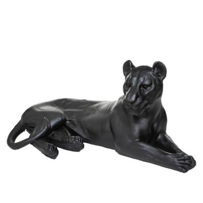Statuette léopard coucher - résine - noir - H38 cm - Atmosphera