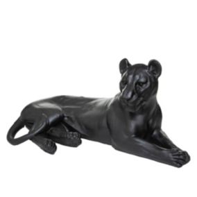 Statuette léopard coucher - résine - noir - H38 cm - Atmosphera