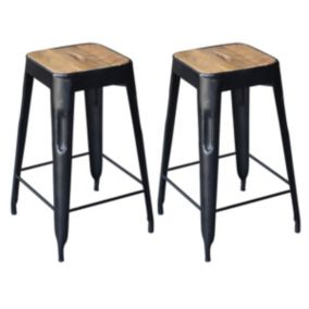 STEVE - Lot de 2 Tabourets Industriels Bois et Acier H64cm