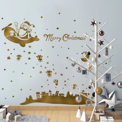 Sticker Ambiance merry christmas - 145x95cm - or - Autocollants adhésifs noël - décoration fêtes