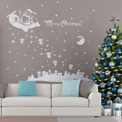 Sticker Ambiance merry christmas - 70x45cm - argent - Autocollants adhésifs noël - décoration fêtes