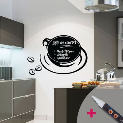 Sticker ardoise tableau noir - stickers muraux adhésif effaçable - CAFÉ CHIC + CRAIE LIQUIDE BLANCHE - 65x80cm