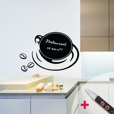 Sticker ardoise tableau noir - stickers muraux adhésif effaçable - CAFÉ CHIC + CRAIE LIQUIDE BLANCHE - 65x80cm