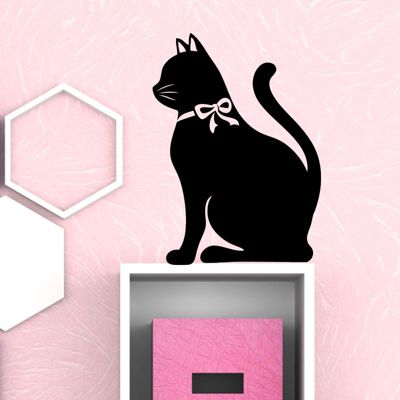 Sticker ardoise tableau noir - stickers muraux adhésif effaçable - CHAT AVEC UN NOEUD - 55x40cm