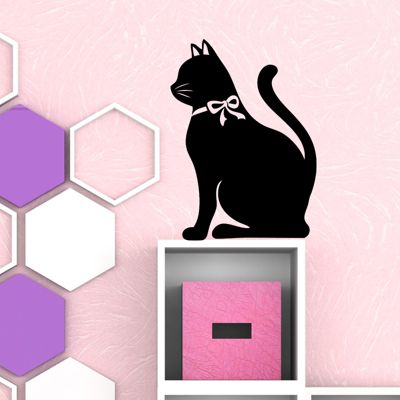 Sticker ardoise tableau noir - stickers muraux adhésif effaçable - CHAT AVEC UN NOEUD - 55x40cm