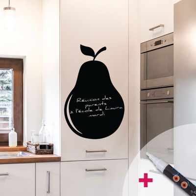 Sticker ardoise tableau noir - stickers muraux adhésif effaçable - POIRE + CRAIE LIQUIDE BLANCHE - 135X85cm