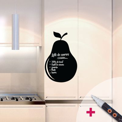 Sticker ardoise tableau noir - stickers muraux adhésif effaçable - POIRE + CRAIE LIQUIDE BLANCHE - 135X85cm
