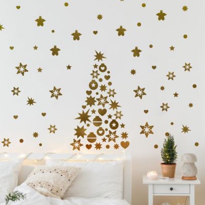 Sticker Décoration de noël, sapin - 105x45cm - or - Autocollants adhésifs noël - décoration fêtes