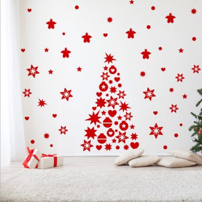 Sticker Décoration de noël, sapin - 105x45cm - rouge - Autocollants adhésifs noël - décoration fêtes