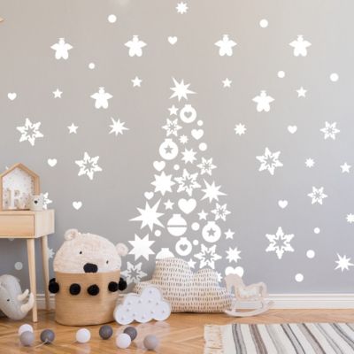 Sticker Décoration de noël, sapin - 110x50cm - blanc - Autocollants adhésifs noël - décoration fêtes