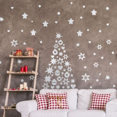 Sticker Décoration de noël, sapin - 115x55cm - argent - Autocollants adhésifs noël - décoration fêtes