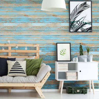 Sticker effet papier peint - BOIS VINTAGE BLEU - 50x50cm | Castorama
