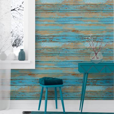 Sticker effet papier peint - BOIS VINTAGE BLEU - 50x50cm | Castorama