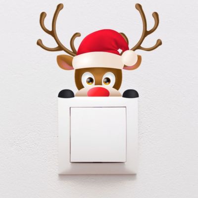Sticker interrupteur renne de Noël - Autocollants stickers adhésifs noël - décoration fêtes - 20x25cm