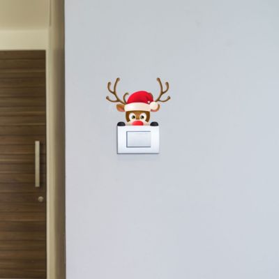 Sticker interrupteur renne de Noël - Autocollants stickers adhésifs noël - décoration fêtes - 20x25cm