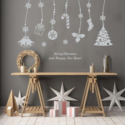Sticker Merry christmas and happy new years - 50x65cm - argent - Autocollants adhésifs noël - décoration fêtes