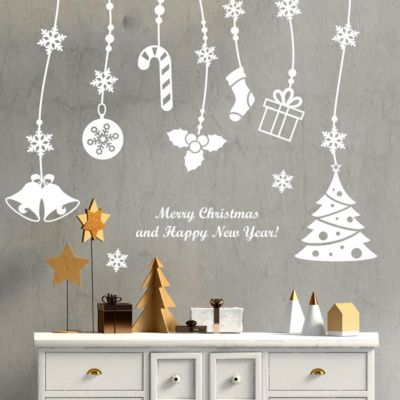 Sticker Merry christmas and happy new years - 70x90cm - blanc - Autocollants adhésifs noël - décoration fêtes