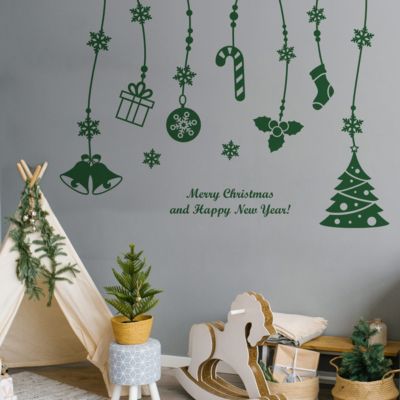 Sticker Merry christmas and happy new years - 70x90cm - vert - Autocollants adhésifs noël - décoration fêtes