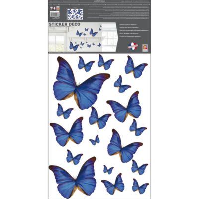 Sticker mural autocollant décoratif papillons bleus, 68 cm X 48 cm ...