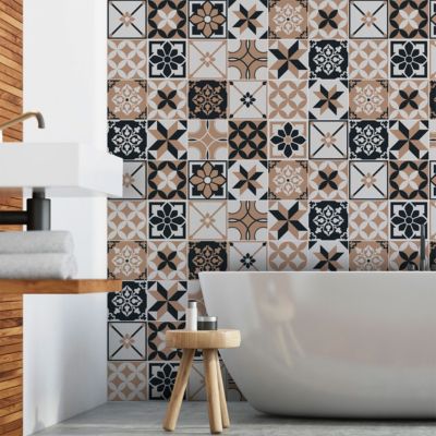 Sticker Mural Carrelage adhésif Cuisine Salle de Bain - 24 STICKERS CARREAUX DE CIMENT AZULEJOS ALDONIO - 24stickers10x10cm