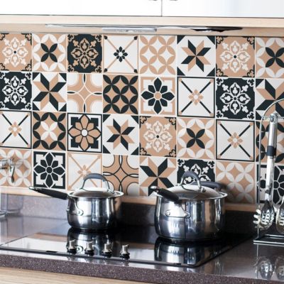Sticker Mural Carrelage adhésif Cuisine Salle de Bain - 24 STICKERS CARREAUX DE CIMENT AZULEJOS ALDONIO - 24stickers10x10cm