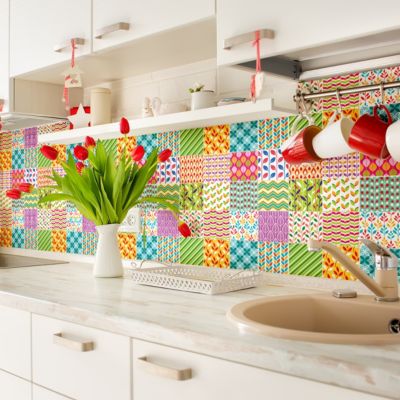 Sticker Mural Carrelage adhésif Cuisine Salle de Bain - 24 STICKERS CARREAUX DE CIMENT AZULEJOS ANDREZ - 24stickers10x10cm