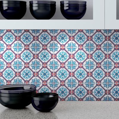 Sticker Mural Carrelage adhésif Cuisine Salle de Bain - 9 STICKERS CARREAUX DE CIMENT AZULEJOS FABA - 9stickers10x10cm - Maison