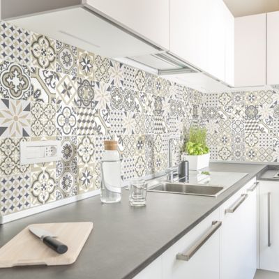Sticker Mural Carrelage adhésif Cuisine Salle de Bain - 24 STICKERS CARREAUX DE CIMENT AZULEJOS FLORIANTIONA - 24stickers20x20cm