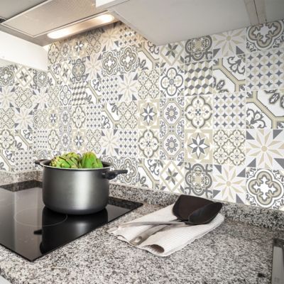 Sticker Mural Carrelage adhésif Cuisine Salle de Bain - 24 STICKERS CARREAUX DE CIMENT AZULEJOS FLORIANTIONA - 24stickers20x20cm