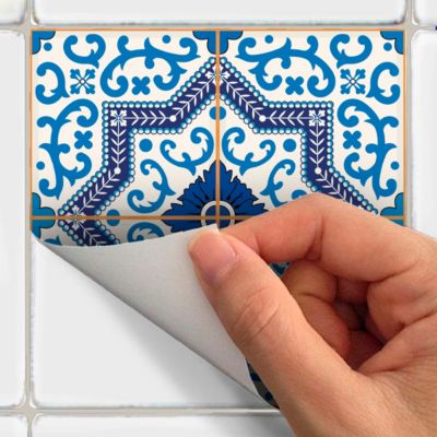 Sticker Mural Carrelage adhésif Cuisine Salle de Bain - 24 STICKERS CARREAUX DE CIMENT AZULEJOS HENRIQUE - 24stickers15x15cm