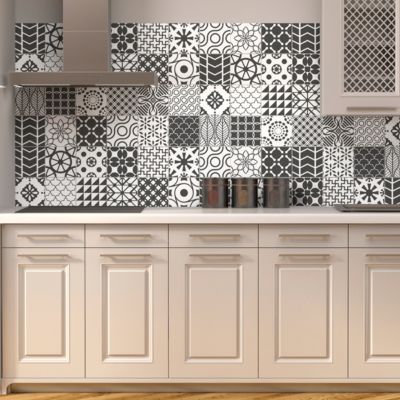 Sticker Mural Carrelage adhésif Cuisine Salle de Bain - 24 STICKERS CARREAUX DE CIMENT NUANCES DE GRIS LINDOS - 24stickers20x20cm