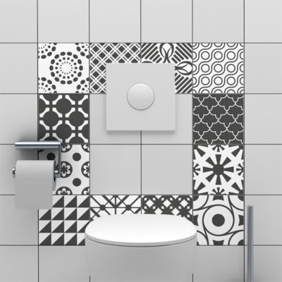 Sticker Mural Carrelage adhésif Cuisine Salle de Bain - 24 STICKERS CARREAUX DE CIMENT NUANCES DE GRIS LINDOS - 24stickers20x20cm