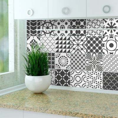 Sticker Mural Carrelage adhésif Cuisine Salle de Bain - 24 STICKERS CARREAUX DE CIMENT NUANCES DE GRIS LINDOS - 24stickers20x20cm
