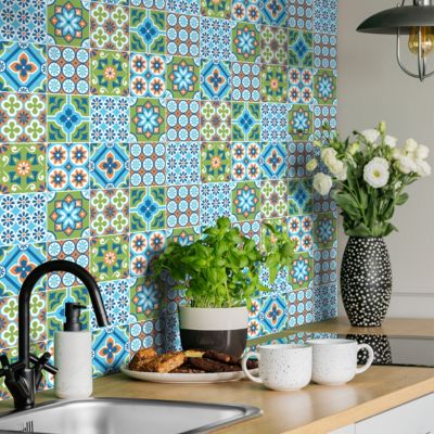 Sticker Mural Carrelage adhésif Cuisine Salle de Bain - 24 STICKERS CARRELAGES AZULEJOS SABRIENA - 24stickers15x15cm