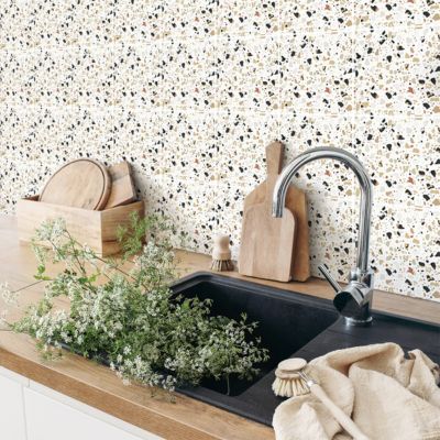 Lot De 50 Autocollants Muraux Motif Terrazzo – 15x15 Cm – Vinyle Texturé, Amovible Sans Trace