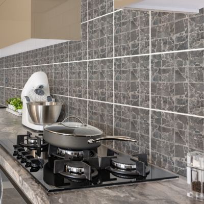 Sticker Mural Carrelage adhésif Cuisine Salle de Bain - 30 STICKERS CARREAUX DE CIMENT TERRAZZO EFFET PIERRE - 30stickers10x10cm