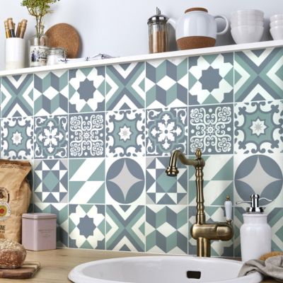 Sticker Mural Carrelage adhésif Cuisine Salle de Bain - 9 STICKERS CARREAUX DE CIMENT AZULEJOS ALUZZO - 9stickers10x10cm