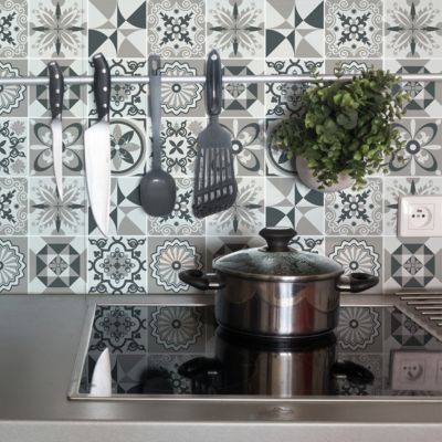 Sticker Mural Carrelage adhésif Cuisine Salle de Bain - 9 STICKERS CARREAUX DE CIMENT AZULEJOS ZENIA - 9stickers20x20cm
