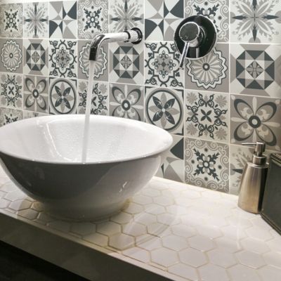 Sticker Mural Carrelage adhésif Cuisine Salle de Bain - 9 STICKERS CARREAUX DE CIMENT AZULEJOS ZENIA - 9stickers20x20cm