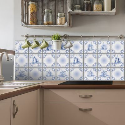 Sticker Mural Carrelage adhésif Cuisine Salle de Bain - 9 STICKERS CARREAUX DE CIMENT DELFT LE HELDER - 9stickers20x20cm