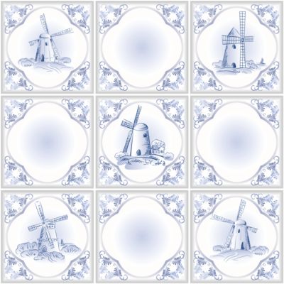 Sticker Mural Carrelage adhésif Cuisine Salle de Bain - 9 STICKERS CARREAUX DE CIMENT DELFT LE HELDER - 9stickers20x20cm
