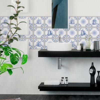 Sticker Mural Carrelage adhésif Cuisine Salle de Bain - 9 STICKERS CARREAUX DE CIMENT DELFT LE HELDER - 9stickers20x20cm