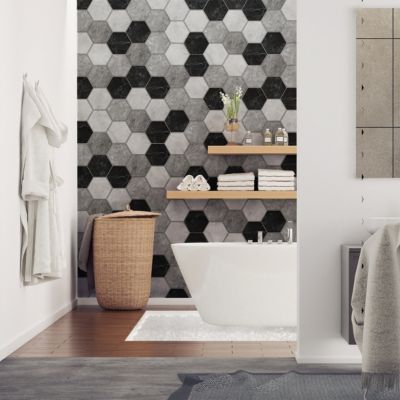Sticker Mural Carrelage adhésif Cuisine Salle de Bain - CARRELAGES HEXAGONES MARBRE D'ANTAN - 28stickershexagones20x18cm
