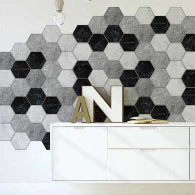 Sticker Mural Carrelage adhésif Cuisine Salle de Bain - CARRELAGES HEXAGONES MARBRE D'ANTAN - 28stickershexagones20x18cm